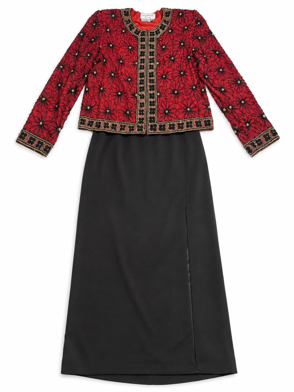 Vintage Papell Boutique Beaded Silk Jacket & Long Skirt Set 14P Holiday Party